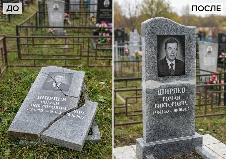Обновление золочёных букв на граните: до и после в Салехарде