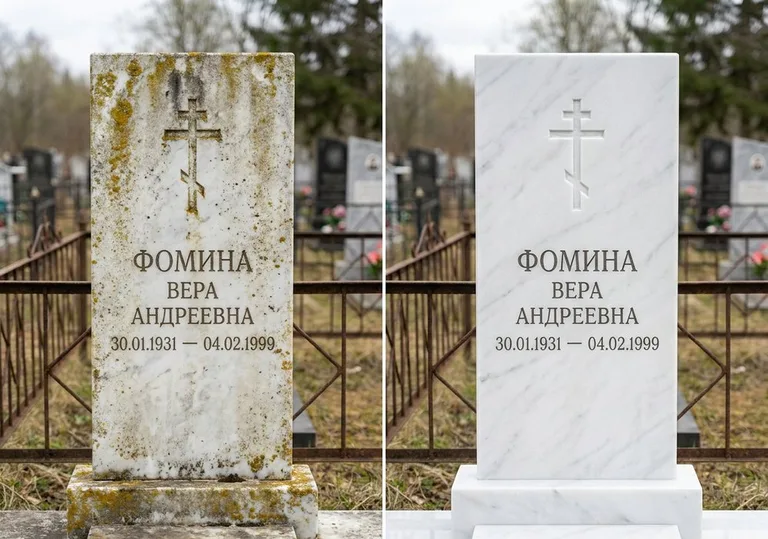 Восстановление мраморного памятника от желтизны и налёта в Салехарде