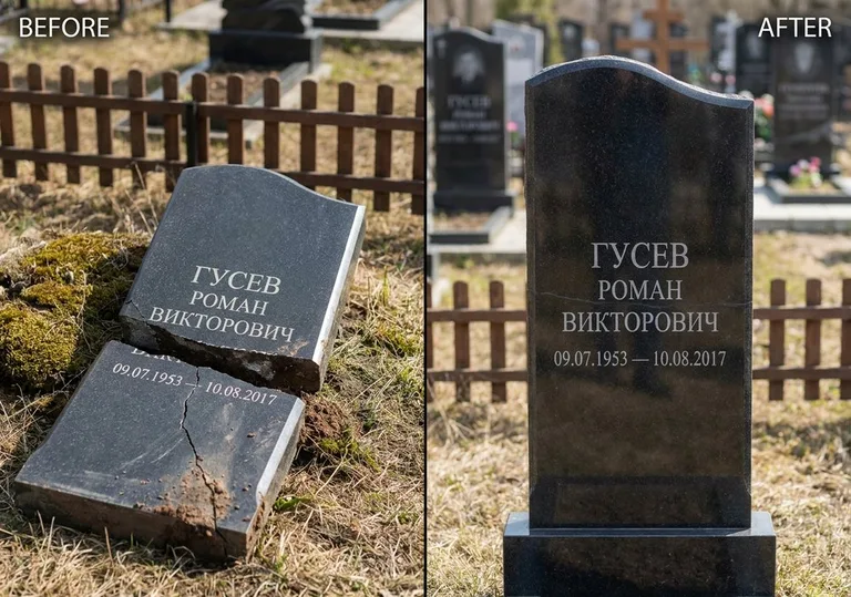 Склейка расколотого памятника: до и после в Салехарде