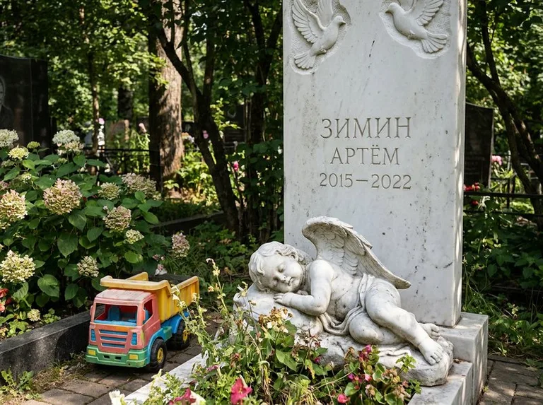 Спящий ангелочек на детском памятнике в Салехарде