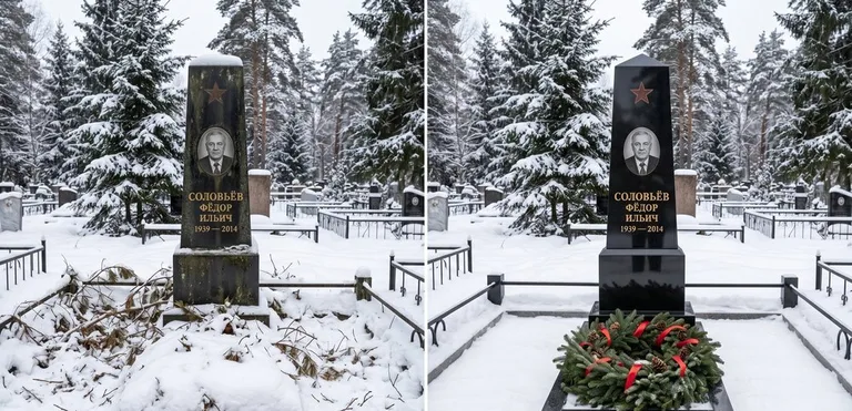 Уборка старого памятника до и после в Салехарде