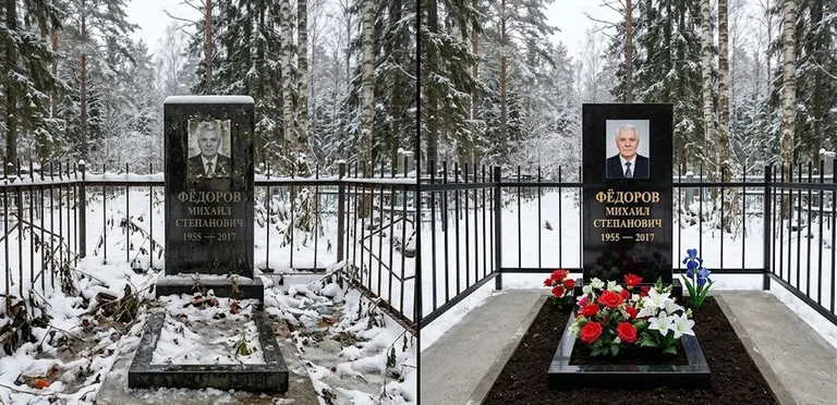 Диптих №20: тротуарная плитка вокруг памятника отмыта аппаратом высокого давления в Салехарде