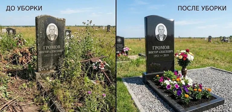 Уборка участка с обелиском до и после в Салехарде