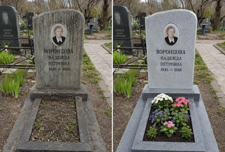 Уборка могилы до и после весной — городское кладбище в Салехарде