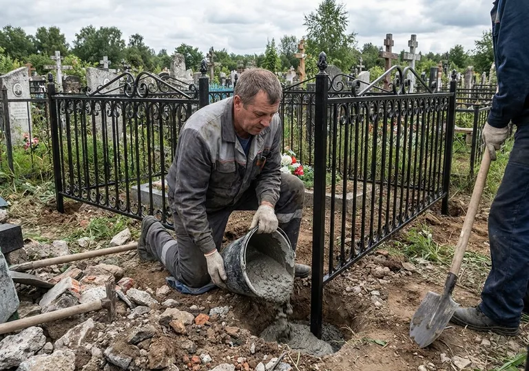 Установка ограды бетонированием ножек в грунт в Салехарде