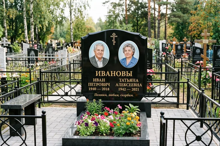 Двойной памятник с оградой и благоустройством в Салехарде