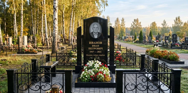 Установка памятника на могилу под ключ в Салехарде — гранитный мемориальный комплекс, ограда, плитка, благоустройство