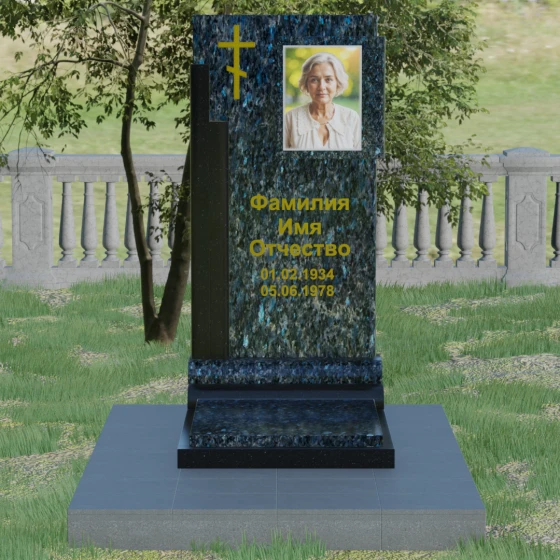 Православный памятник с восьмиконечным крестом, гранит Блю Перл, вид 2
