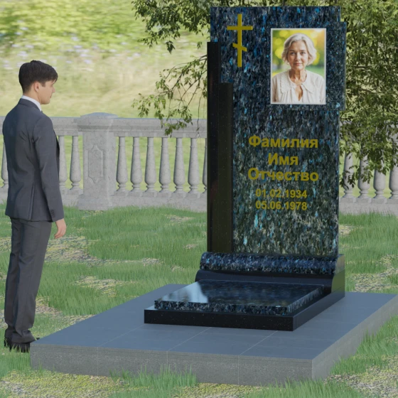 Православный памятник с восьмиконечным крестом, гранит Блю Перл, вид 3