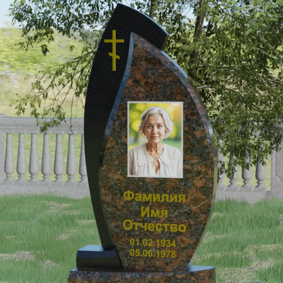 Православный комбинированный памятник с крестом и комплексом в Липецке, гранит Дымовский