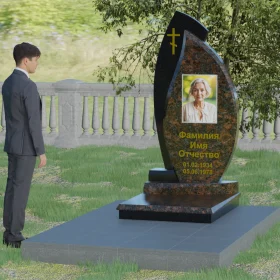Православный комбинированный памятник с крестом - П004
