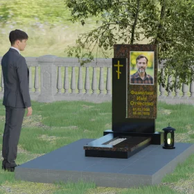 Комбинированный православный памятник с крестом и комплексом - П005