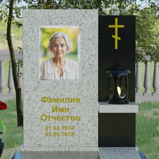 Вертикальный комбинированный православный памятник в Барнауле, гранит Мансуровский
