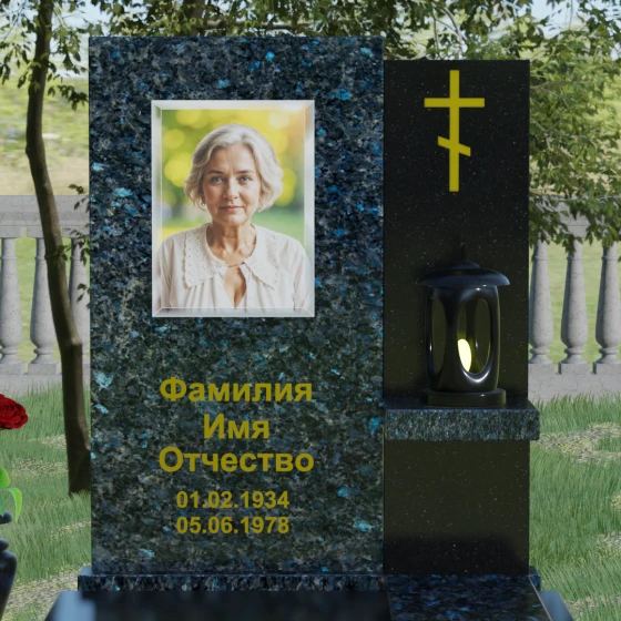 Вертикальный комбинированный православный памятник в Барнауле, гранит Блю Перл