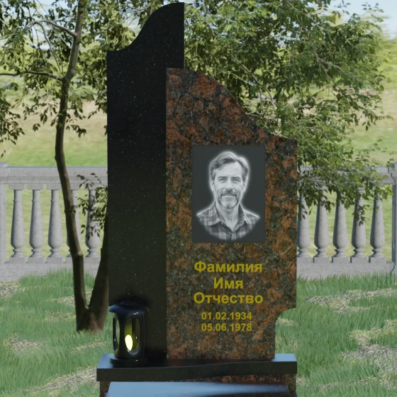 Комбинированный вертикальный светский памятник в Барнауле, гранит Дымовский