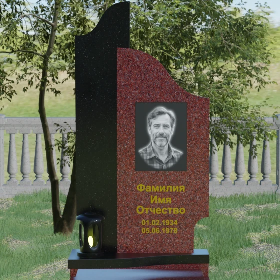Комбинированный вертикальный светский памятник в Барнауле, гранит Лезниковский