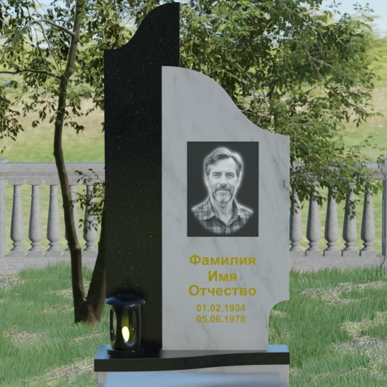 Комбинированный вертикальный светский памятник в Барнауле, мрамор Тассос