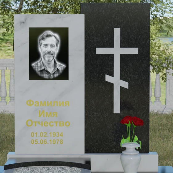 Православный комбинированный памятник с крестом в Салехарде, мрамор Тассос