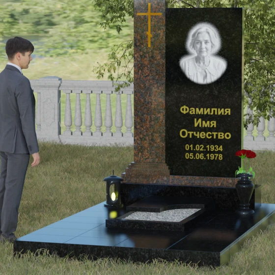 Гранитный православный вертикальный памятник с крестом в Калининграде, гранит Габбро-диабаз, вид 4