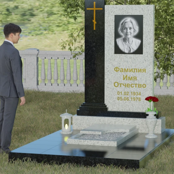 Гранитный православный вертикальный памятник с крестом в Калининграде, гранит Мансуровский, вид 4