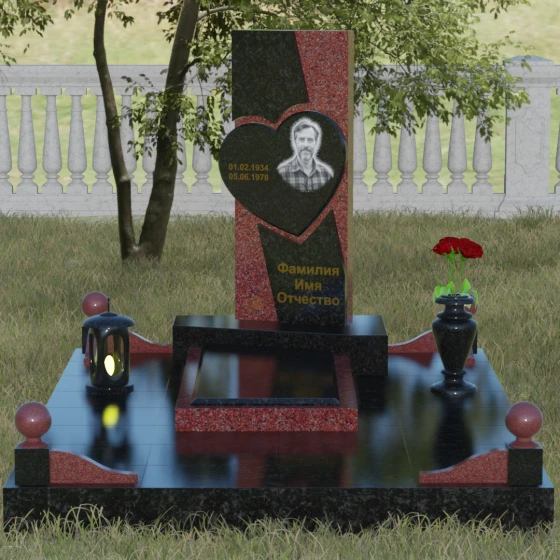Гранитный мемориал с барельефом сердца, гранит Габбро-диабаз, вид 2