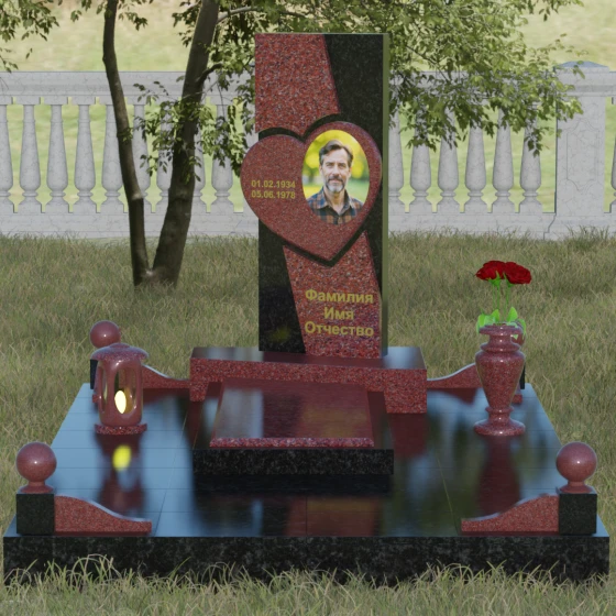 Гранитный мемориал с барельефом сердца, гранит Лезниковский, вид 2