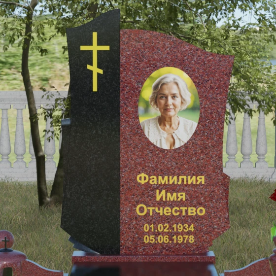Комбинированный православный памятник с крестом в Салехарде, гранит Лезниковский