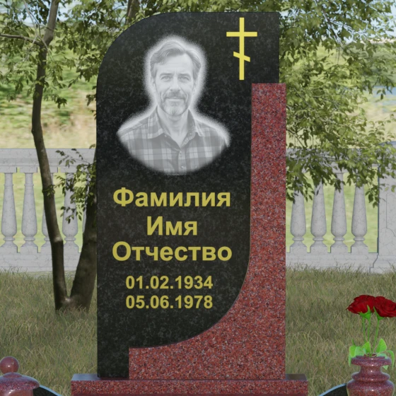 Гранитный памятник с крестом для одного в Новокузнецке, гранит Габбро-диабаз