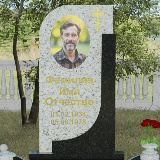 Гранитный памятник с крестом для одного в Новокузнецке, гранит Мансуровский