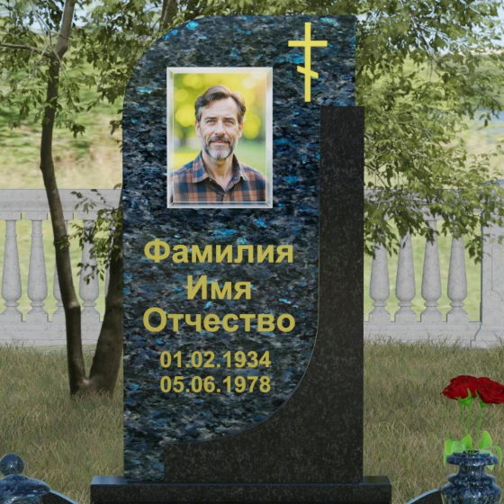 Гранитный памятник с крестом для одного в Новокузнецке, гранит Блю Перл