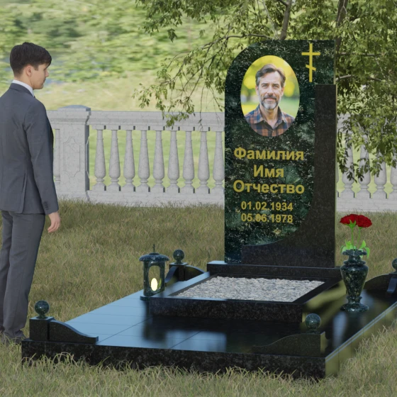 Гранитный памятник с крестом для одного в Новокузнецке, гранит Балтик грин, вид 4