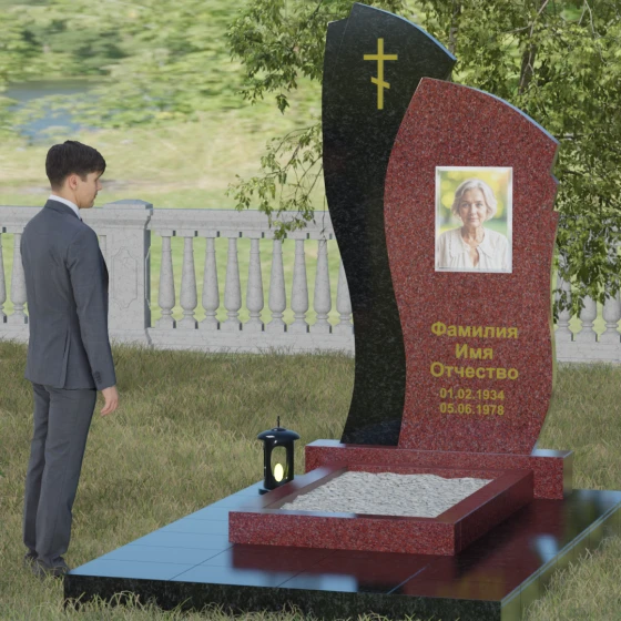 Надгробие с каскадной резкой и восходящей линией, гранит Лезниковский, вид 4