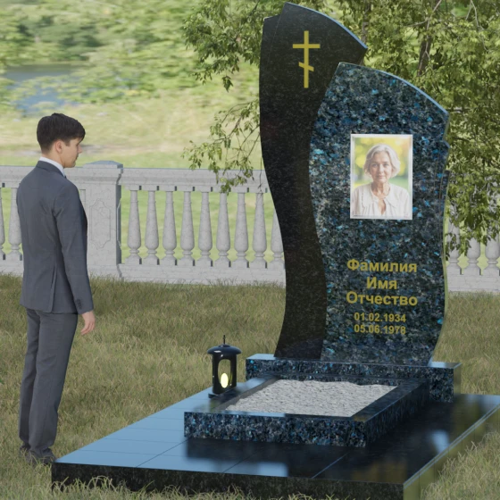 Надгробие с каскадной резкой и восходящей линией, гранит Блю Перл, вид 4