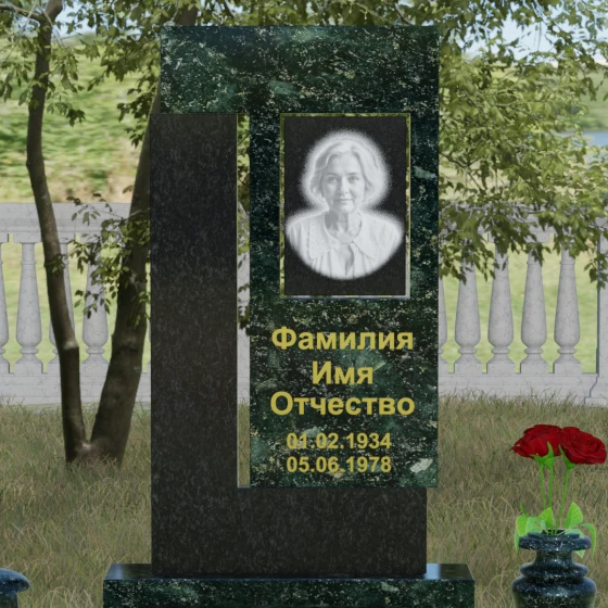 Комбинированный светский памятник вертикальный в Рязани, гранит Балтик грин