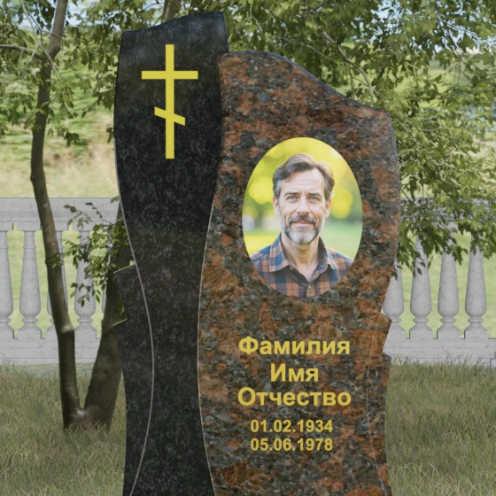 Вертикальная стела с волной и крестом, гранит Дымовский