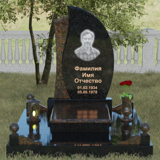 Стела-лепесток с фактурной вставкой, гранит Габбро-диабаз, вид 2