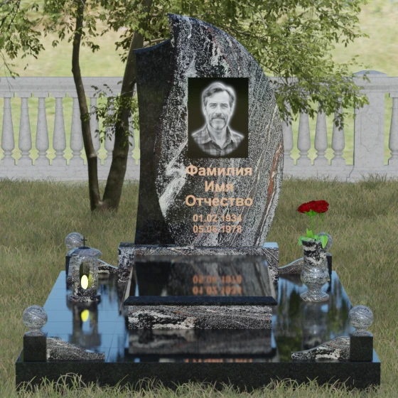 Стела-лепесток с фактурной вставкой, гранит амфиболит, вид 2