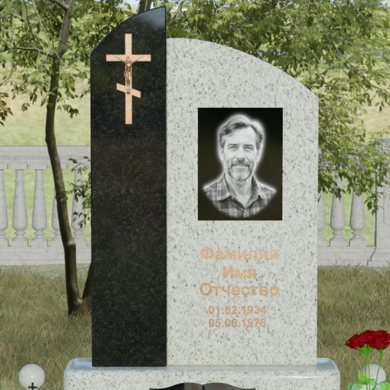 Памятник — волна с объемным крестом, гранит Мансуровский, в Якутске