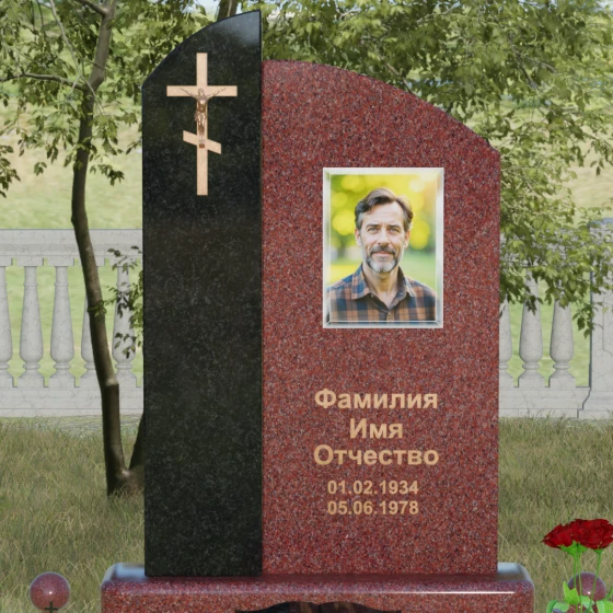 Памятник — волна с объемным крестом, гранит Лезниковский, в Якутске