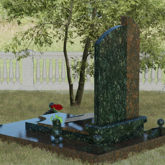 Памятник — волна с объемным крестом, гранит Балтик грин, вид 3, в Якутске
