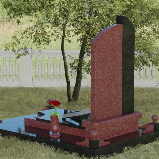 Памятник — волна с объемным крестом, гранит Лезниковский, вид 3, в Якутске