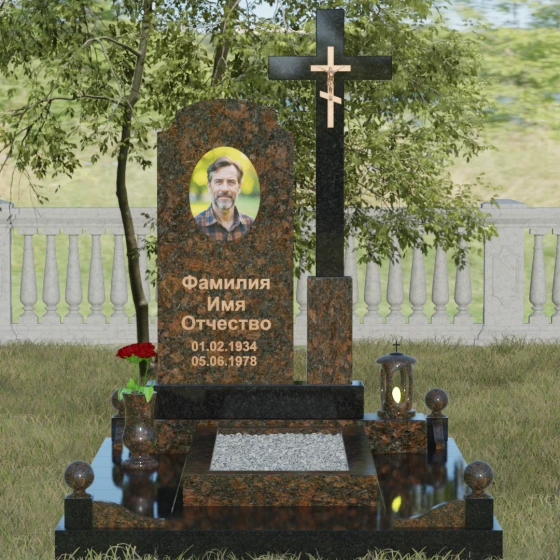 Гранитный вертикальный памятник с крестом во Владивостоке, гранит Дымовский, вид 2