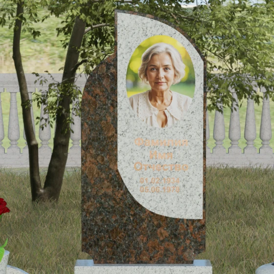 Вертикальный комбинированный памятник на одного во Владивостоке, гранит Мансуровский