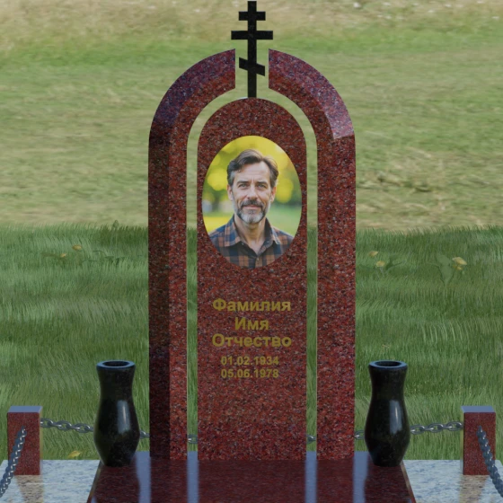 Комбинированный памятник с крестом в Салехарде, гранит Лезниковский