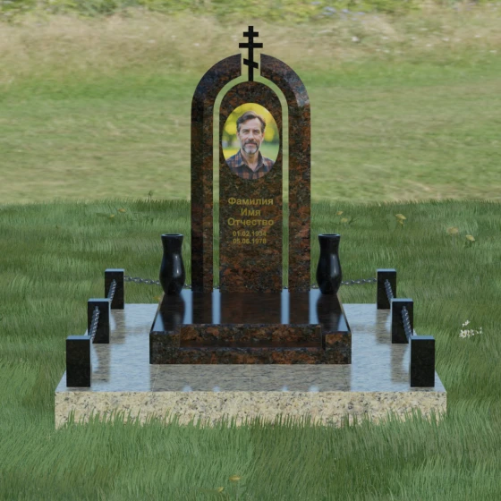 Комбинированный памятник с крестом в Салехарде, гранит Дымовский, вид 2