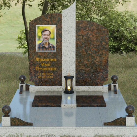 Гранитный памятник с дугообразными завершениями и колонной, гранит Дымовский, вид 2