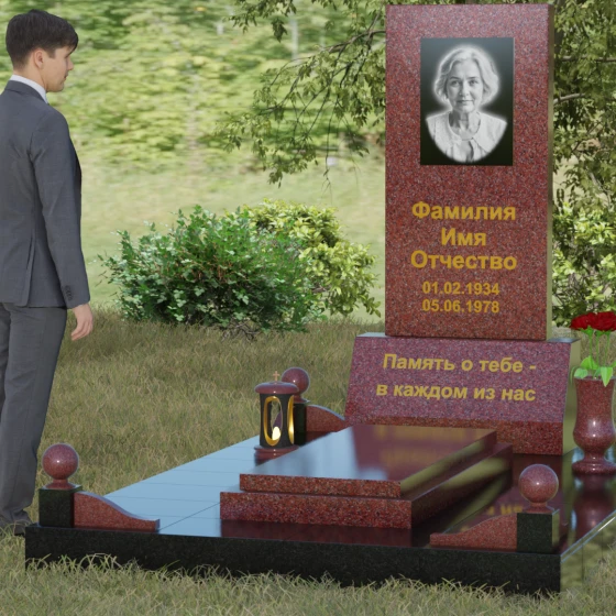 Комбинированный вертикальный памятник светский во Владивостоке, гранит Лезниковский, вид 4