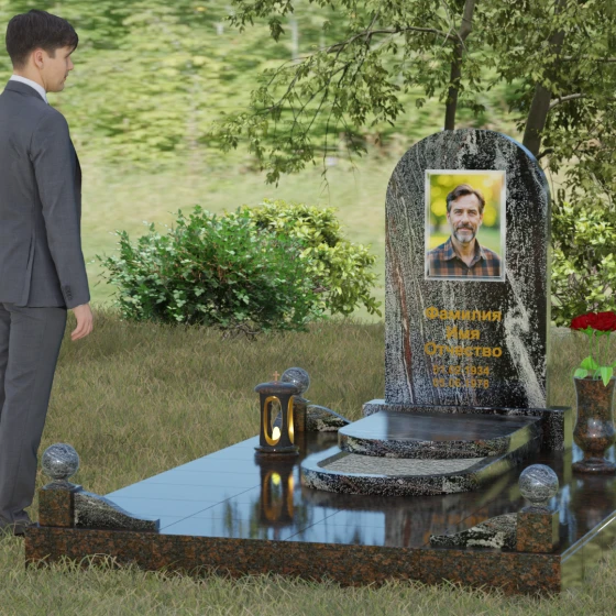 Гранитный монумент с арочной стелой и сферами, гранит амфиболит, вид 4
