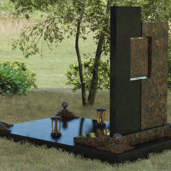 Светский комбинированный вертикальный памятник в Хабаровске, гранит Дымовский, вид 3
