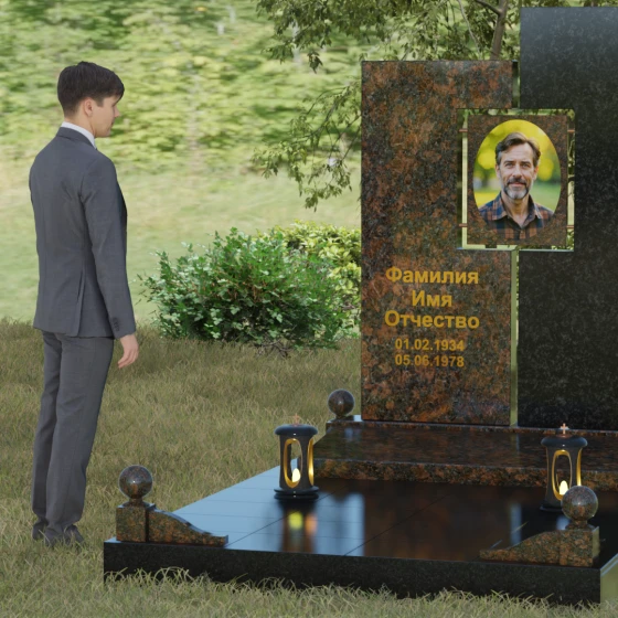 Светский комбинированный вертикальный памятник в Хабаровске, гранит Дымовский, вид 4